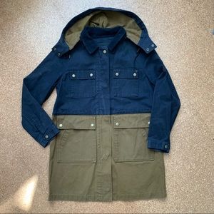 J. Crew Color Block Field Jacket, blue and brown, size M